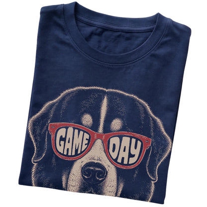 Navy Bernese Mountain Dog Game Day Sunglasses T-shirt, folded