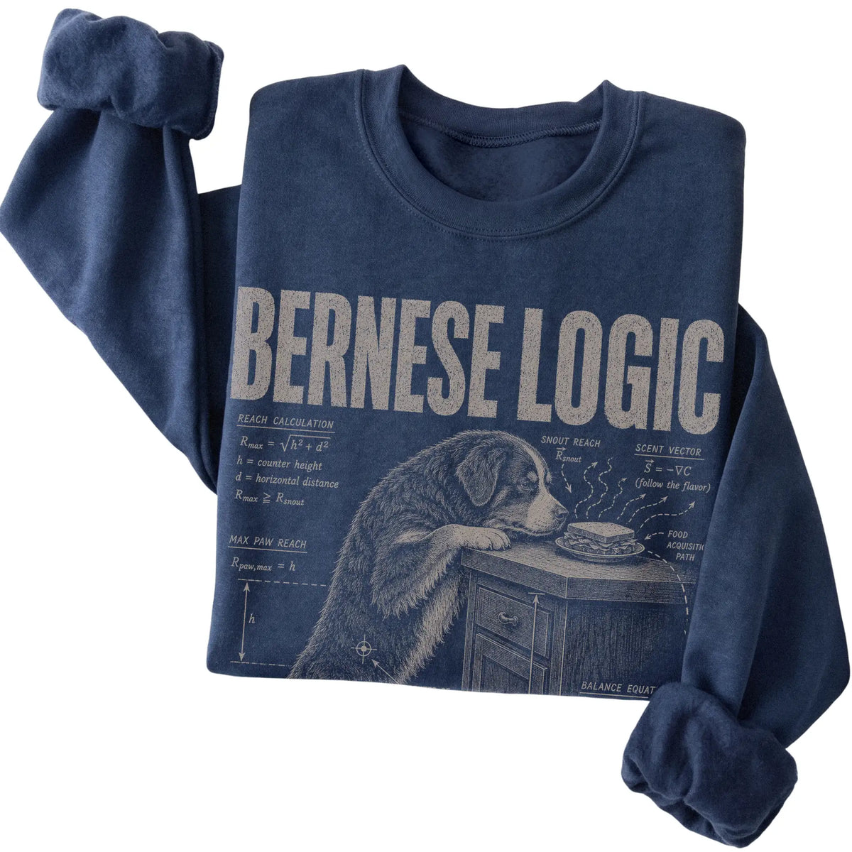 Navy Bernese Mountain Dog Logic sweatshirt folded detail