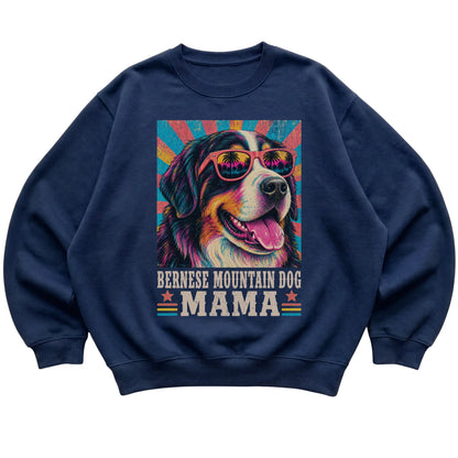 Retro Bernese Mountain Dog Mama design on a Navy crewneck sweatshirt