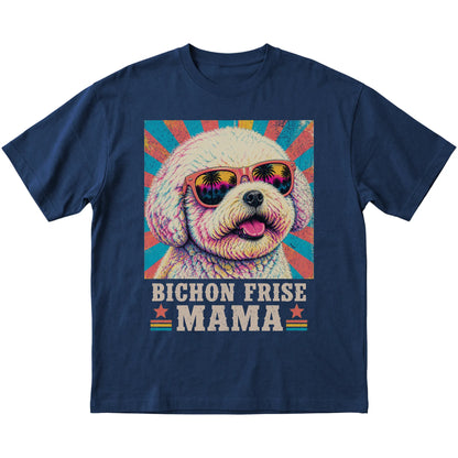 Retro Bichon Frise Mama design on a Navy softstyle T-shirt