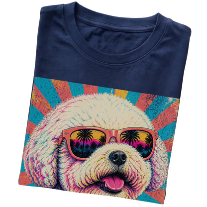 Folded Navy softstyle T-shirt with a Retro Bichon Frise Mama design