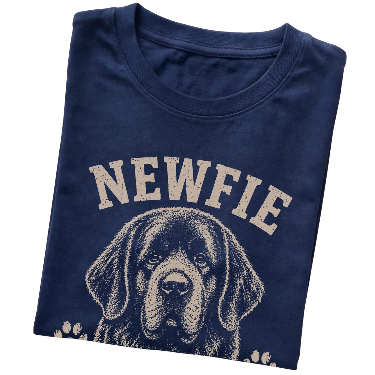 Navy T-shirt featuring Big Hair, Bigger Heart - Newfie, folded presentation