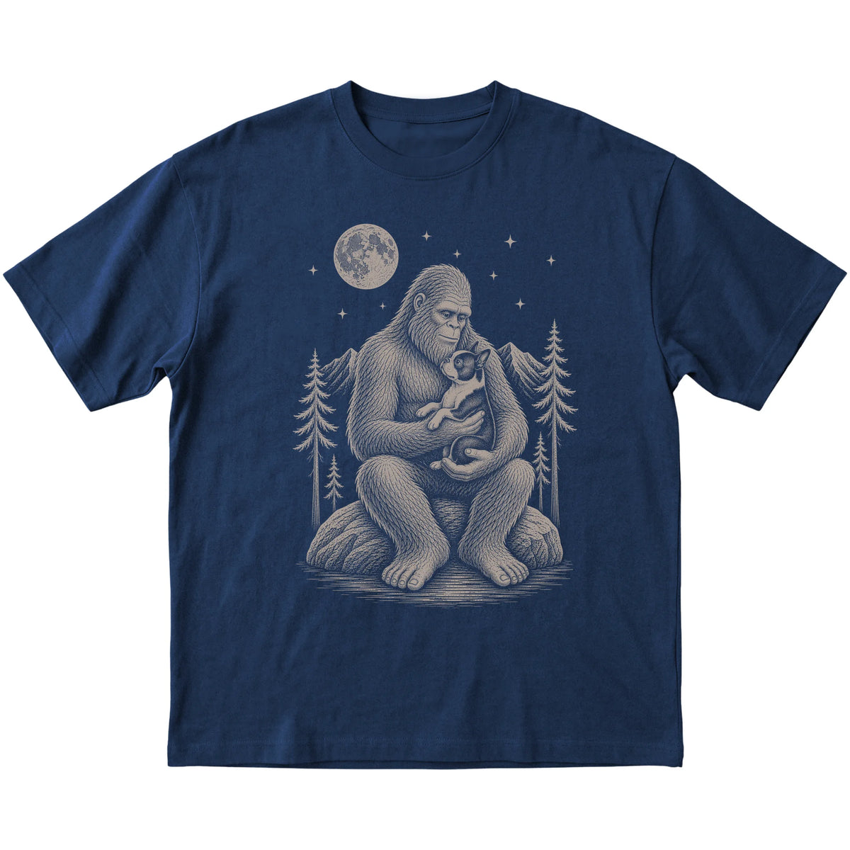 Bigfoot and Boston Terrier T-Shirt in Navy