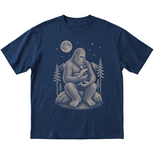 Bigfoot and Boston Terrier T-Shirt in Navy