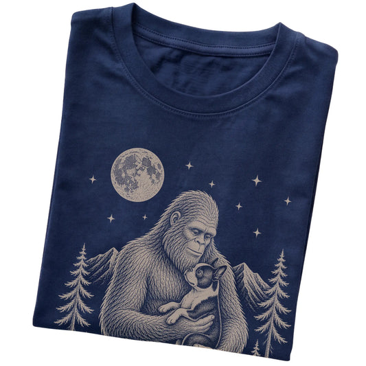 Folded Bigfoot and Boston Terrier T-Shirt in Navy