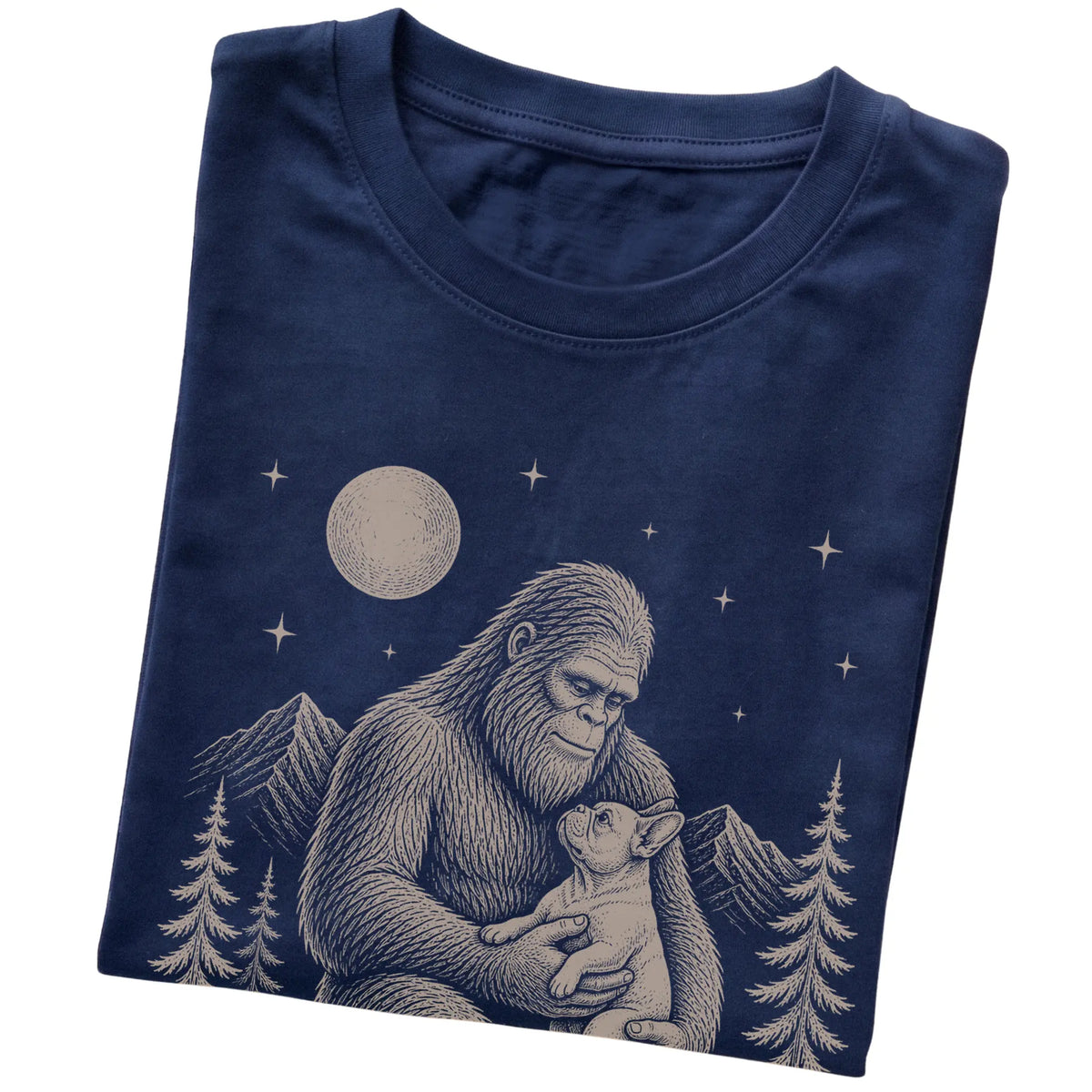 Folded Bigfoot and Frenchie T-Shirt in Navy