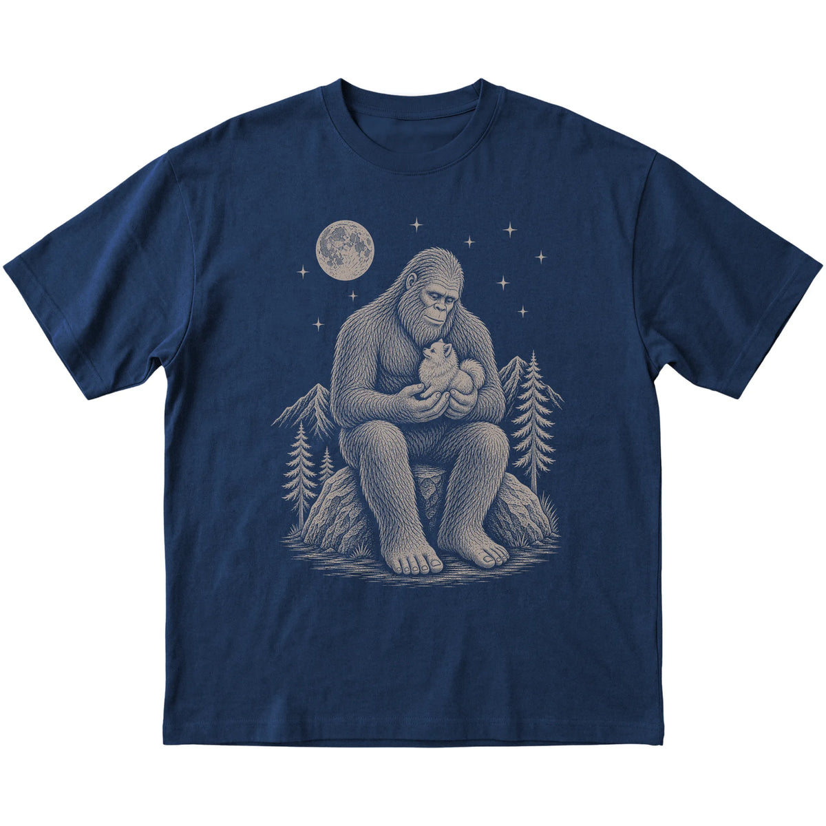 Bigfoot and Pomeranian T-Shirt in Navy