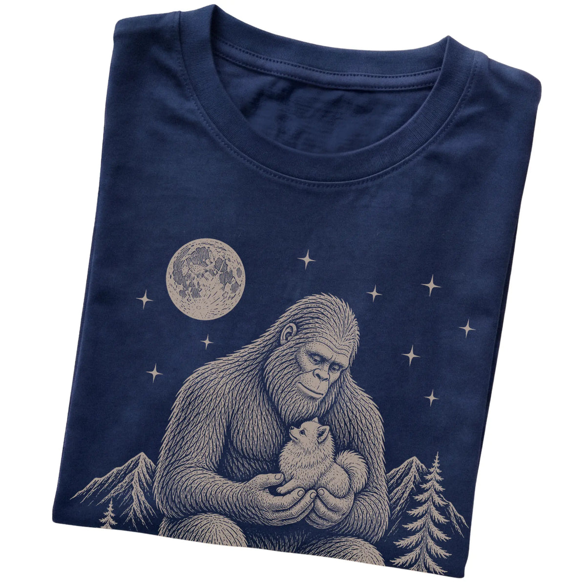 Folded Bigfoot and Pomeranian T-Shirt in Navy