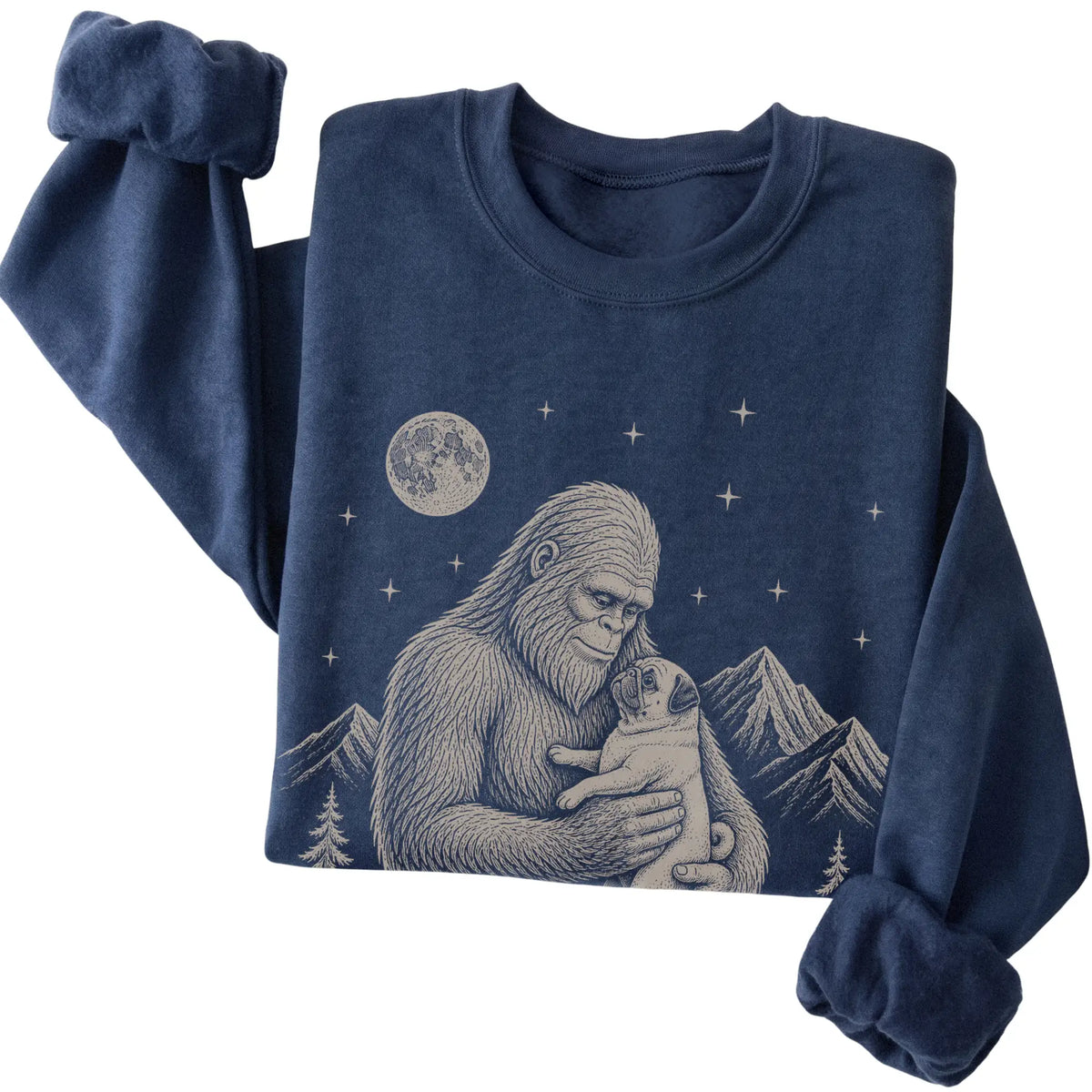 Folded Bigfoot and Pug Sweatshirt in Navy