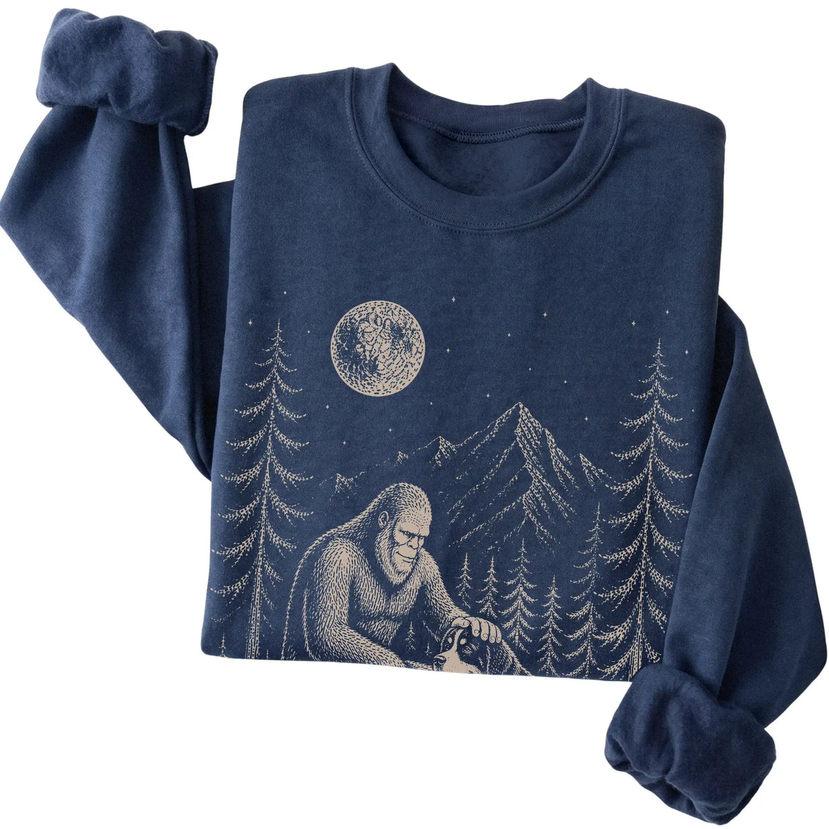 Folded Bernese Mountain Dog and Bigfoot Sweatshirt in Navy