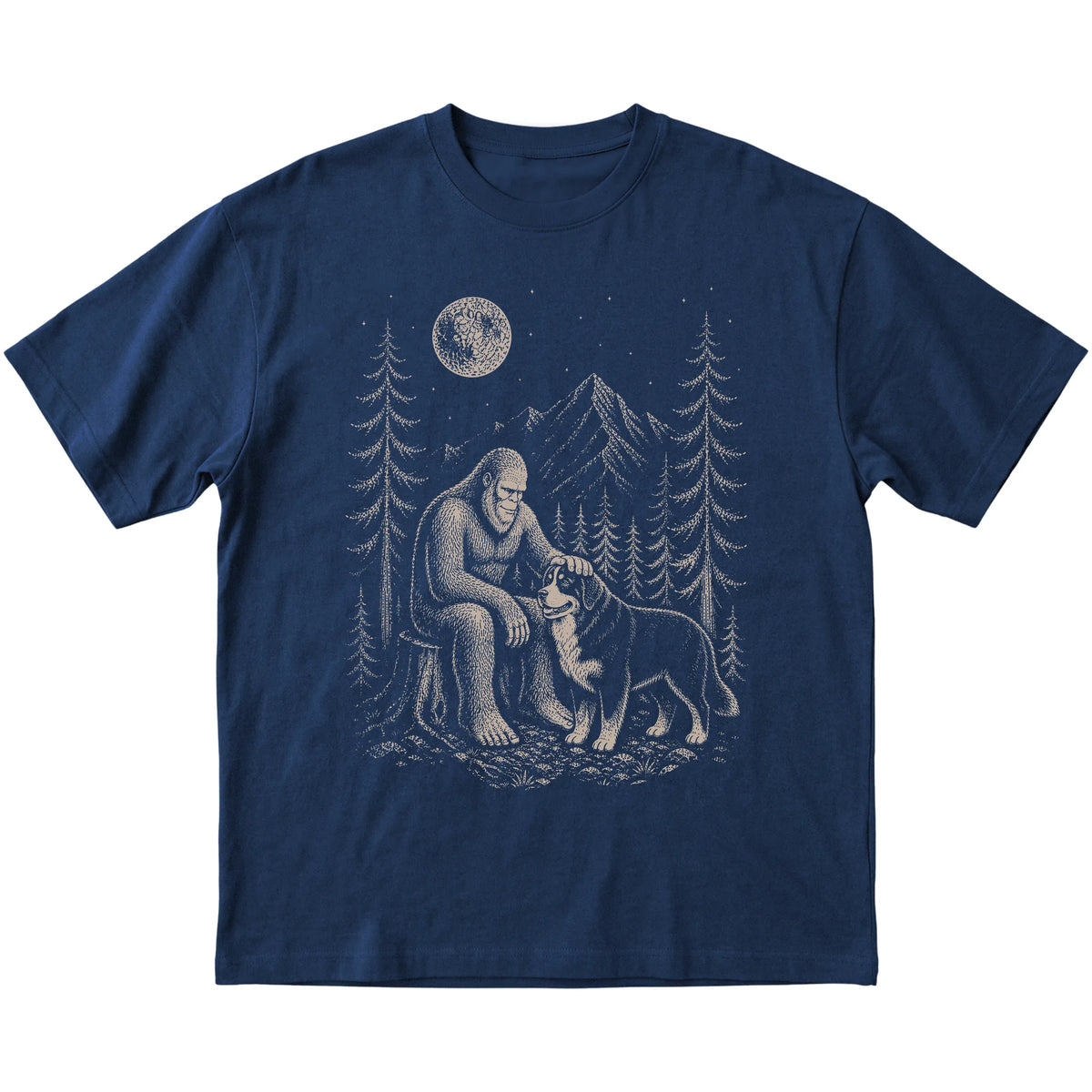 Bernese Mountain Dog and Bigfoot T-Shirt in Navy