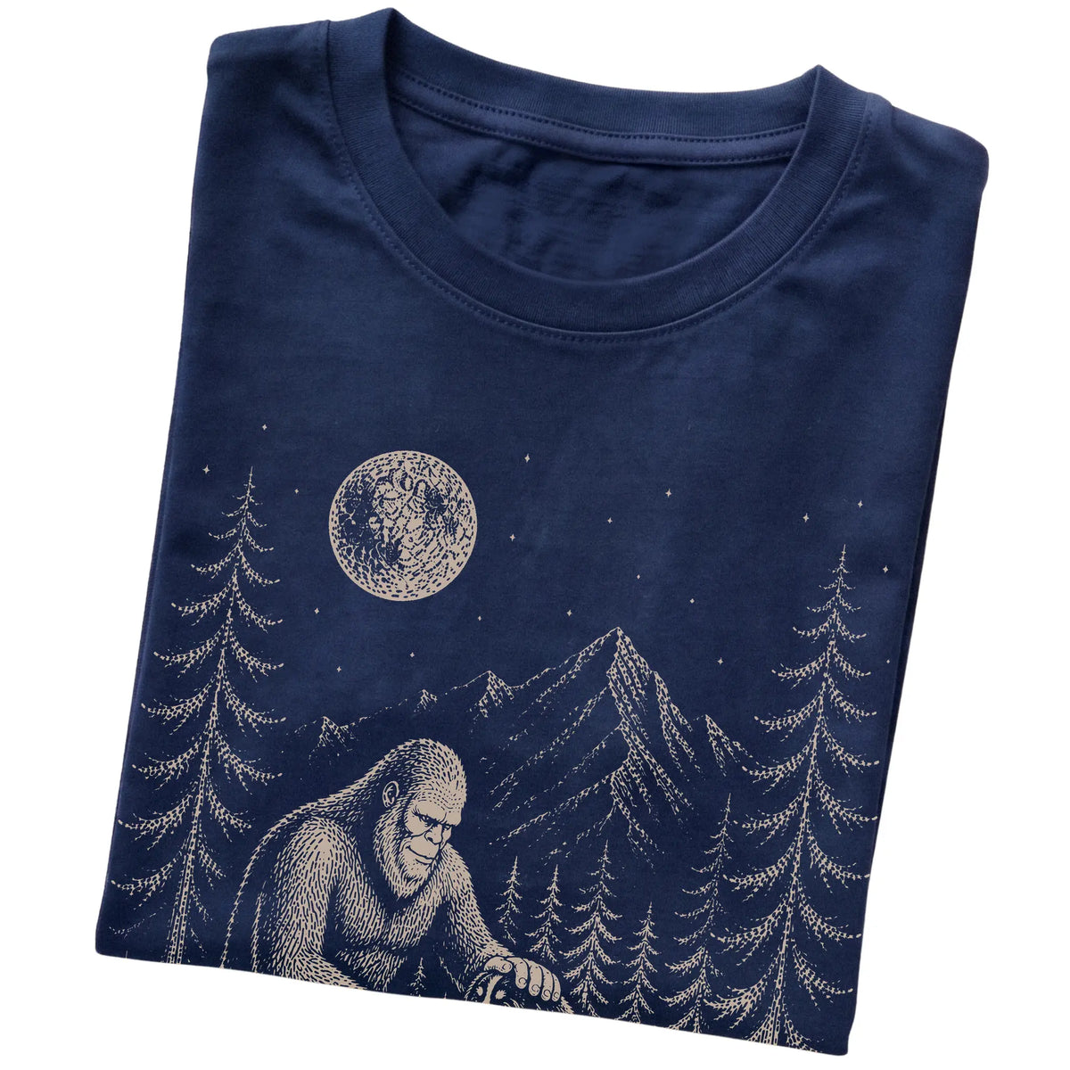 Folded Bernese Mountain Dog and Bigfoot T-Shirt in Navy