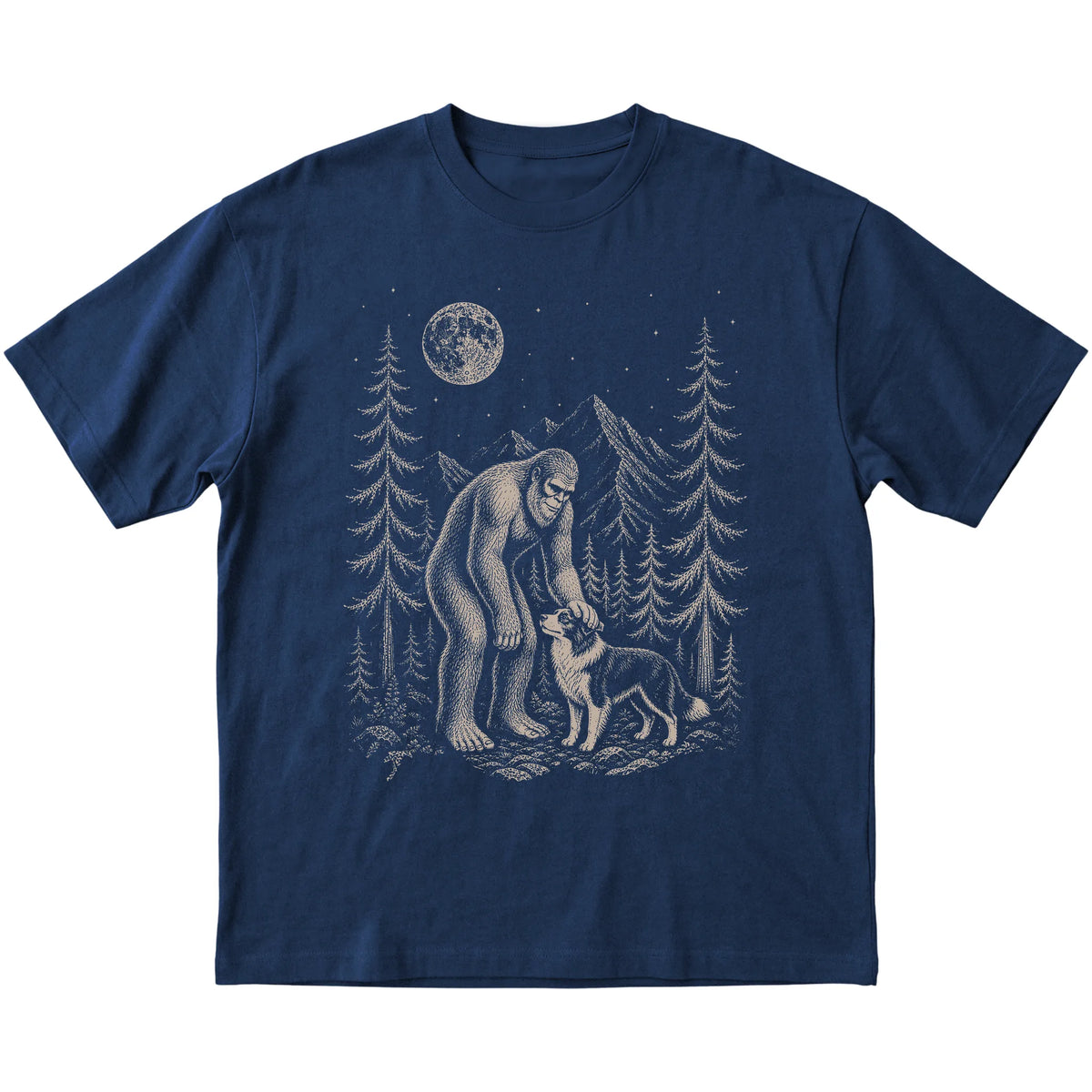 Border Collie and Bigfoot T-Shirt in Navy