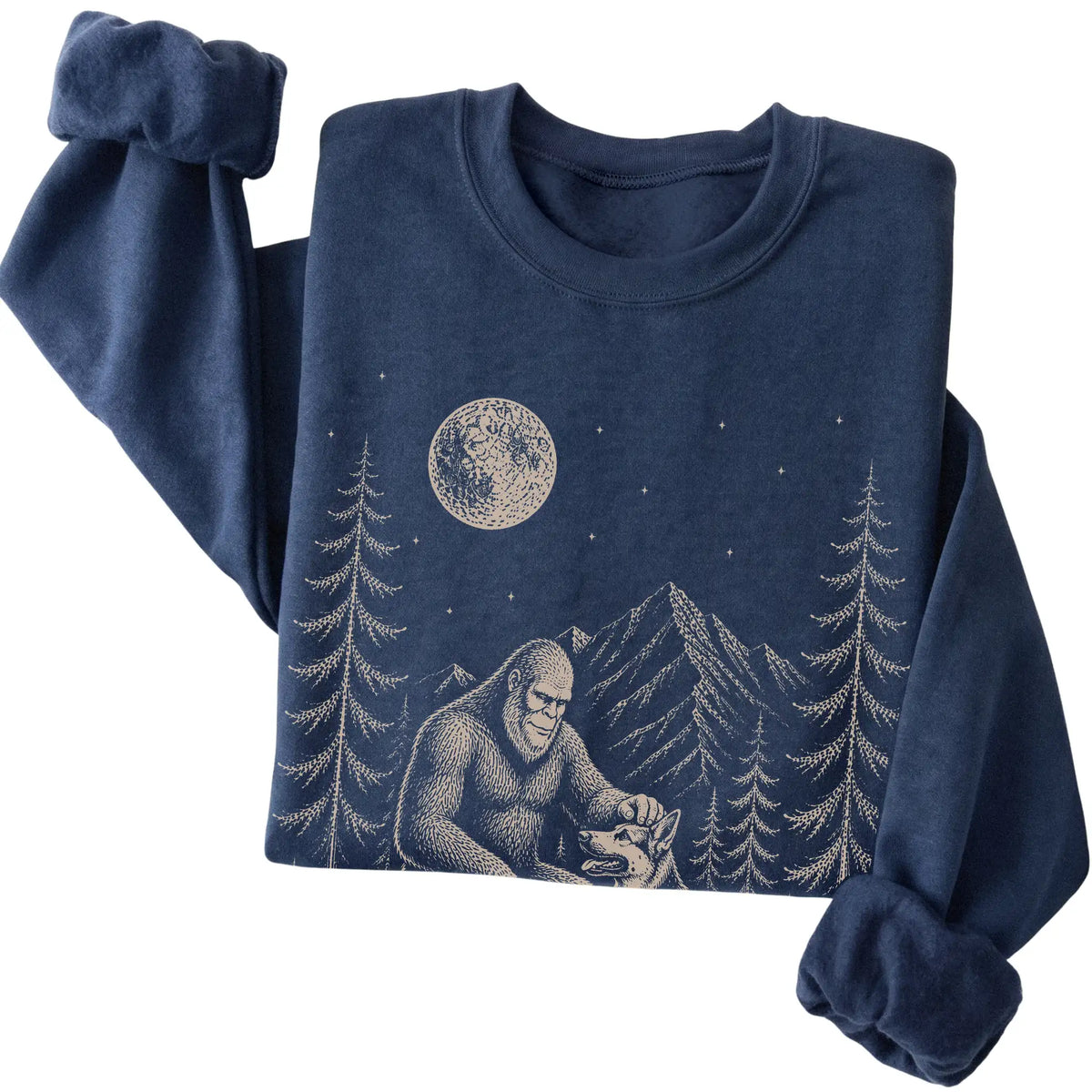 Folded German Shepherd and Bigfoot Sweatshirt in Navy