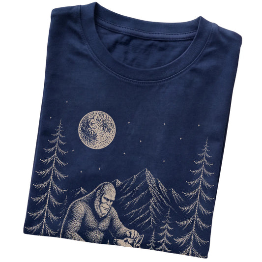 Folded German Shepherd and Bigfoot T-Shirt in Navy