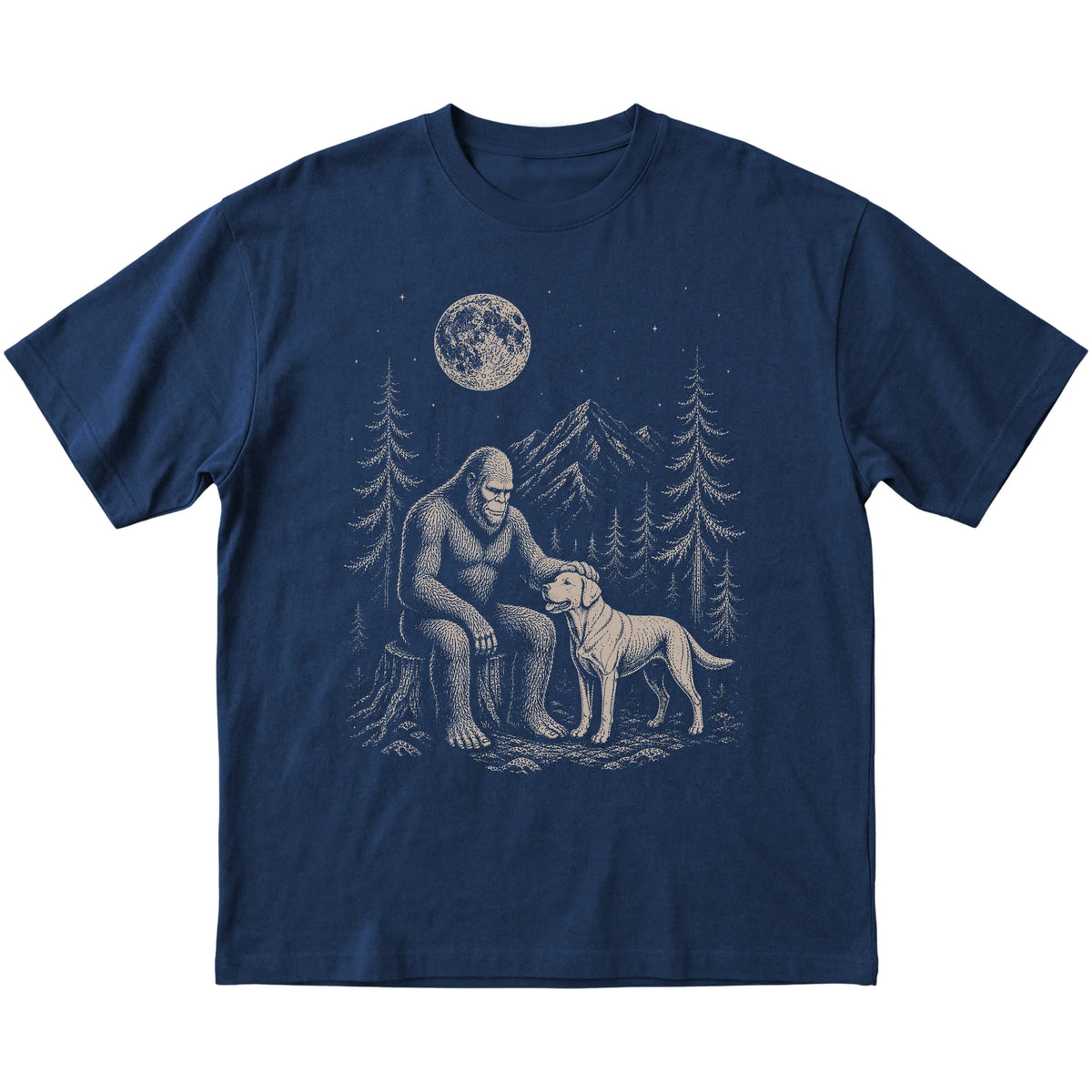 Labrador Retriever and Bigfoot T-Shirt in Navy
