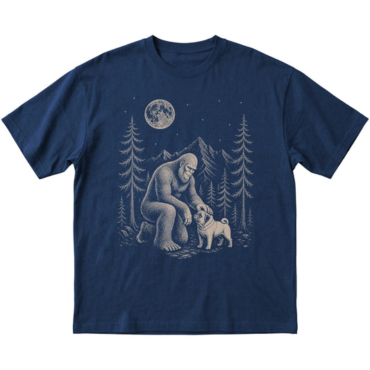 Pug and Bigfoot T-Shirt in Navy