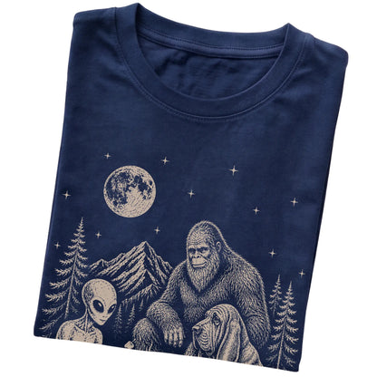 Navy Bloodhound Camping with Bigfoot and Alien folded detail view