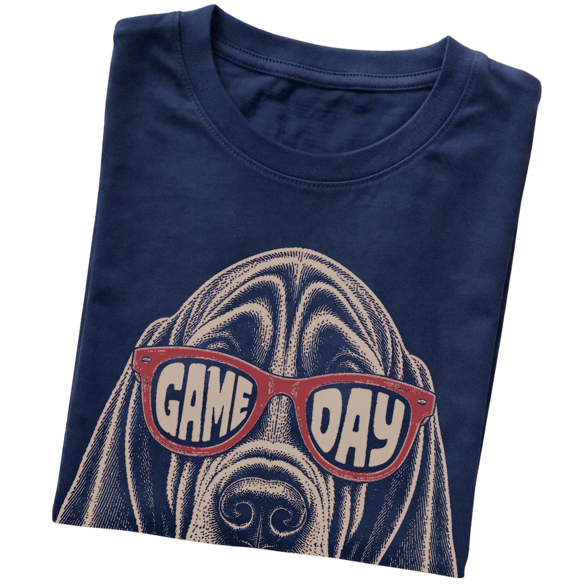 Navy Bloodhound Game Day Sunglasses T-shirt, folded