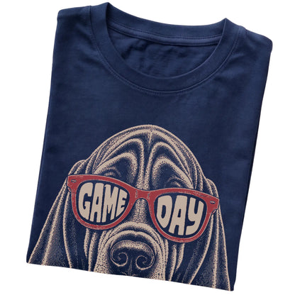 Navy Bloodhound Game Day Sunglasses T-shirt, folded