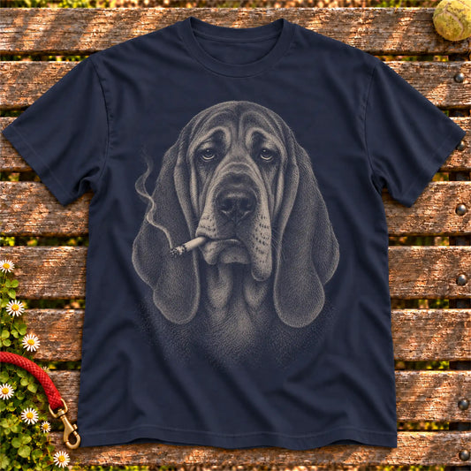 Bloodhound smoking design on a Navy t-shirt