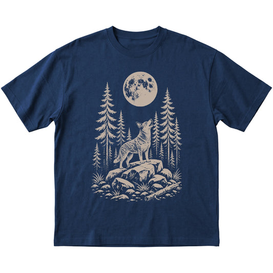Close view of Blue Heeler Howling at the Moon artwork on Navy softstyle T-shirt