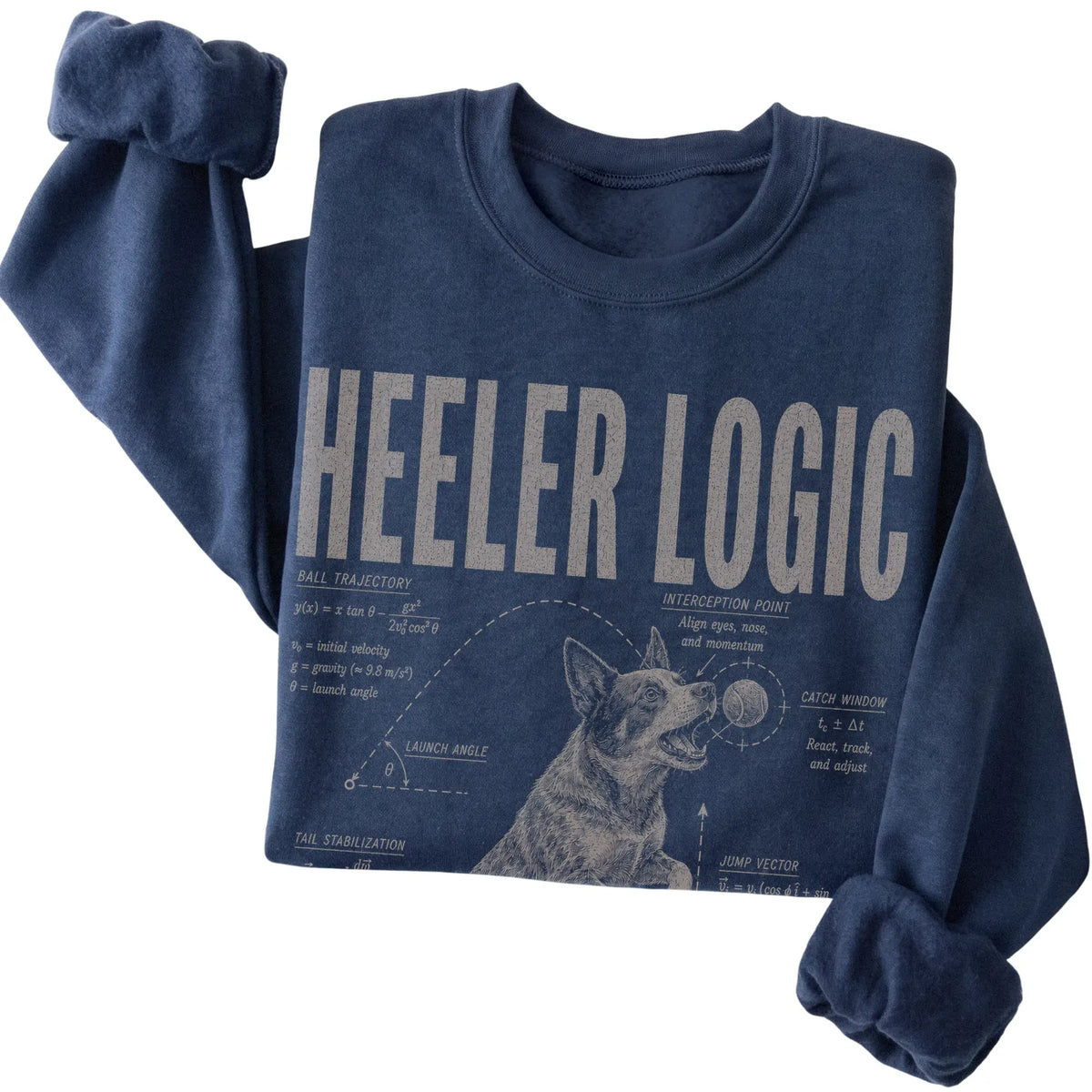 Navy Blue Heeler Logic sweatshirt folded detail