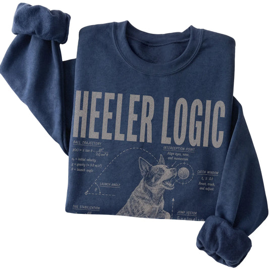 Navy Blue Heeler Logic sweatshirt folded detail