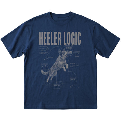 Navy Softstyle T-shirt featuring a Blue Heeler Logic design — flat lay