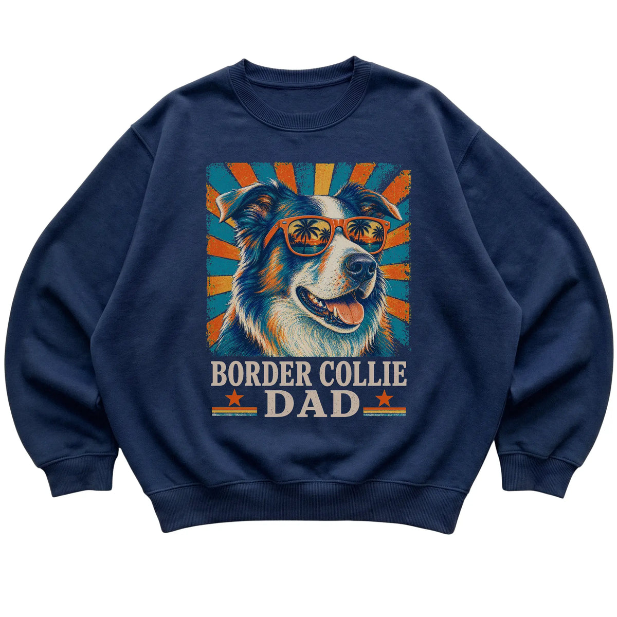 Retro Border Collie Dad design on a Navy crewneck sweatshirt