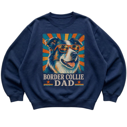 Retro Border Collie Dad design on a Navy crewneck sweatshirt