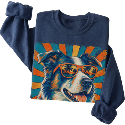 Folded Navy crewneck sweatshirt with a Retro Border Collie Dad design