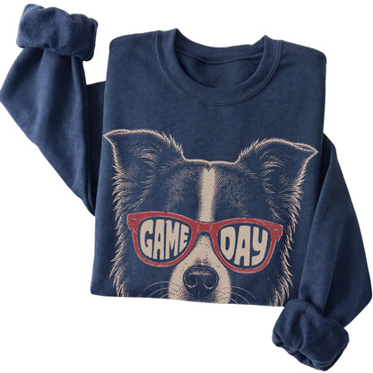 Navy Border Collie Game Day Sunglasses sweatshirt, folded