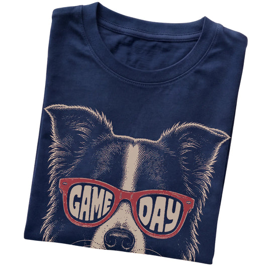 Navy Border Collie Game Day Sunglasses T-shirt, folded