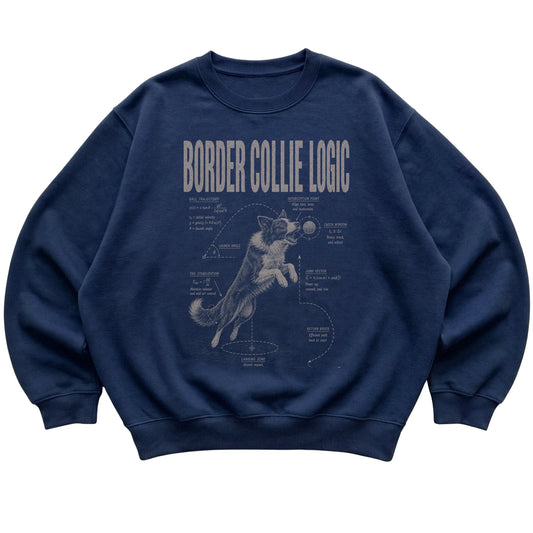 Navy Border Collie Logic sweatshirt laid flat