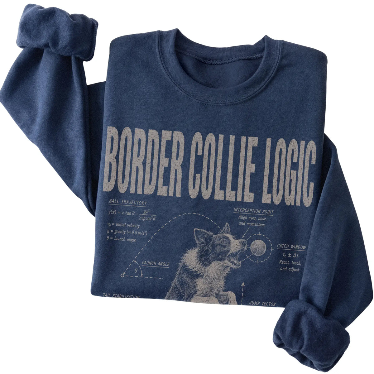 Navy Border Collie Logic sweatshirt folded detail