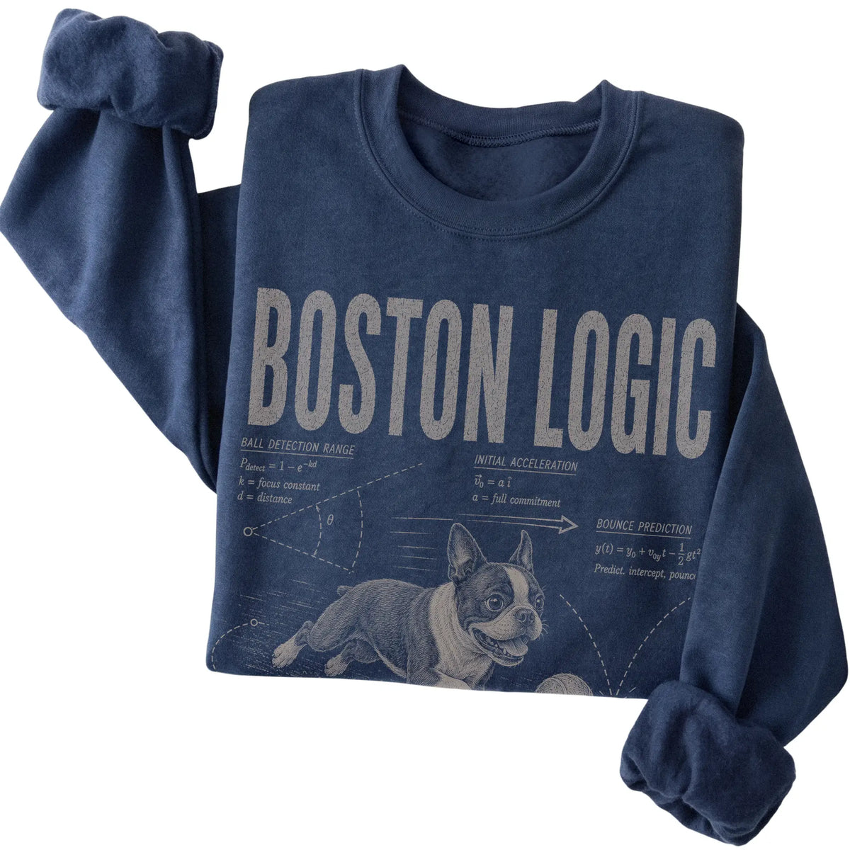 Navy Boston Terrier Ball Logic sweatshirt folded detail