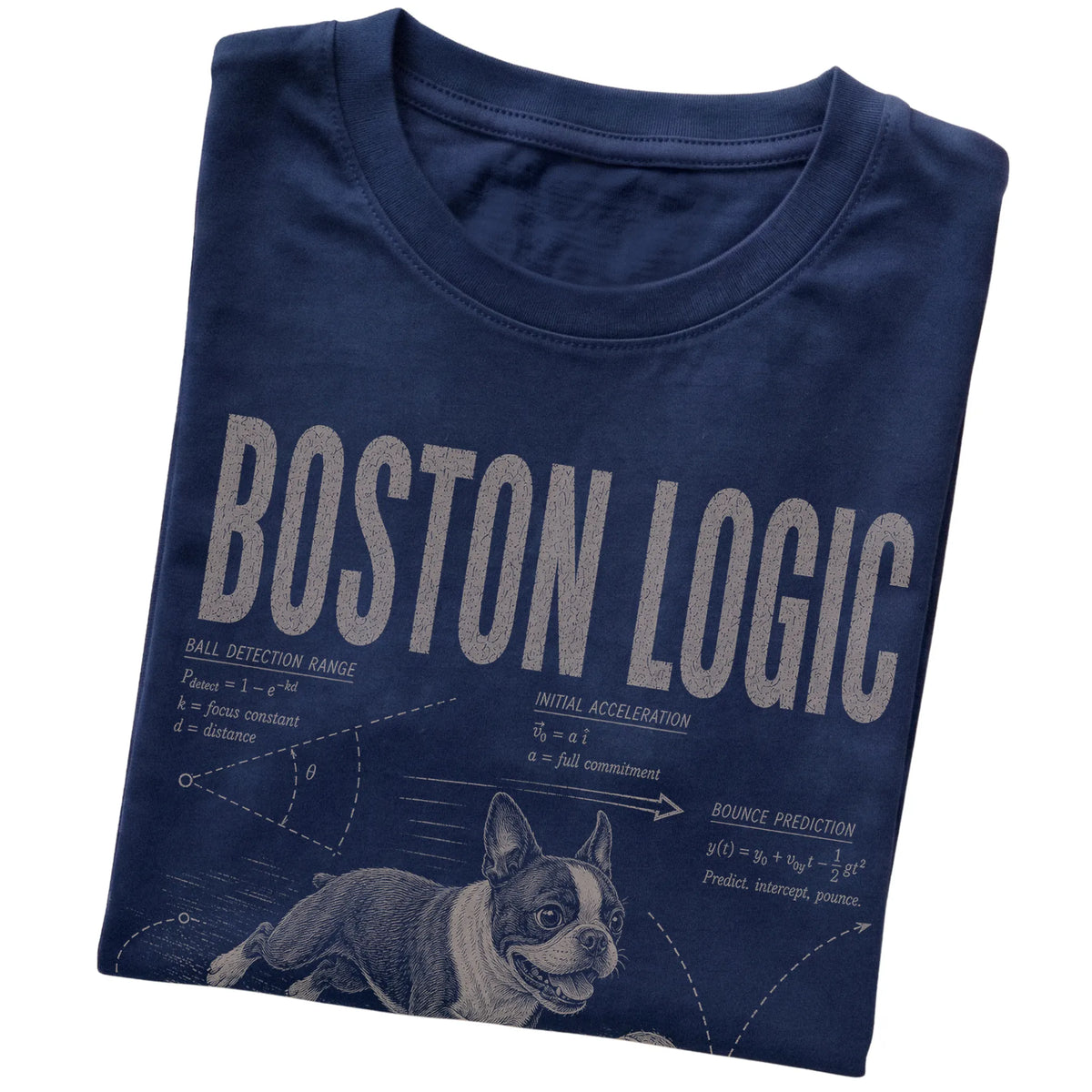 Navy Boston Terrier Ball Logic T-Shirt folded detail