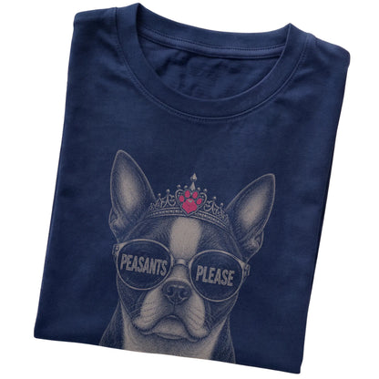 Navy Boston Terrier Peasants Please T-Shirt folded detail