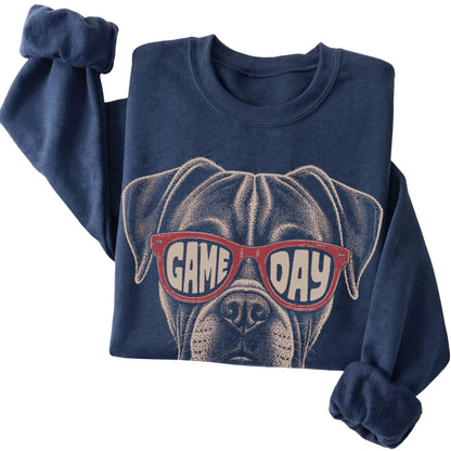 Navy Boxer Game Day Sunglasses sweatshirt, folded