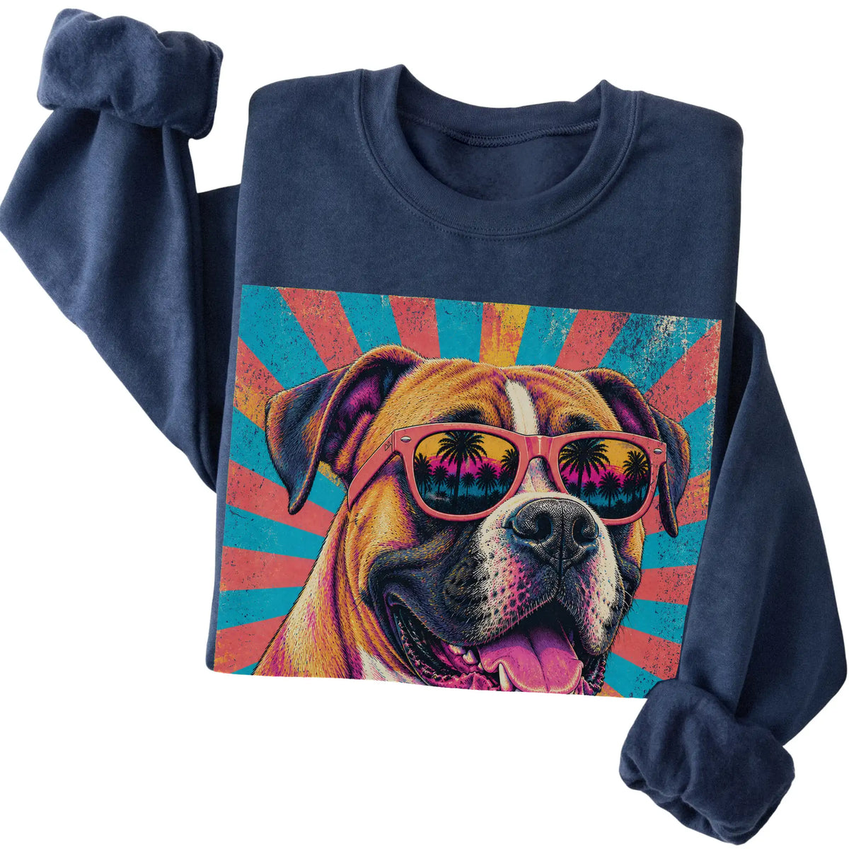 Folded Navy crewneck sweatshirt with a Retro Boxer Mama design