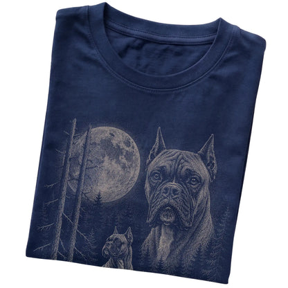 Folded navy Softstyle T-shirt showing the Boxer Moonlit Forest graphic