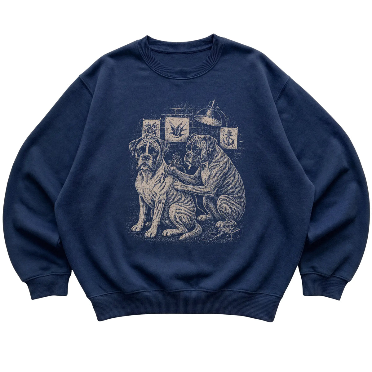 Navy Boxer Dog Tattoo Artist shirt laid flat