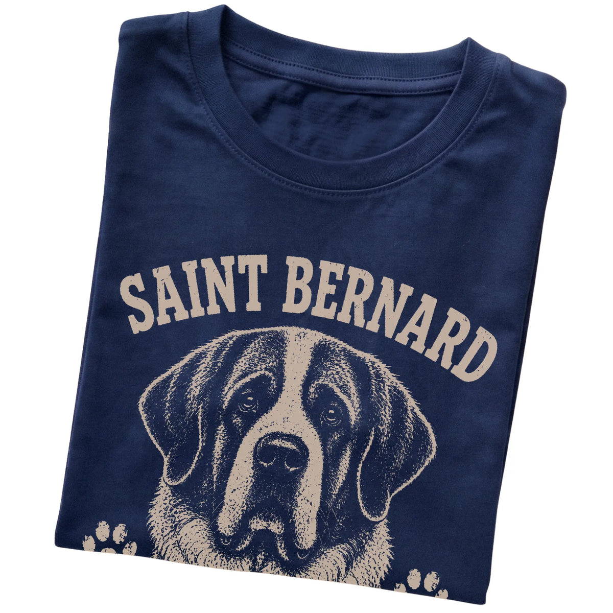 Navy T-shirt featuring Built To Rescue The Weekend - Saint Bernard, folded presentation