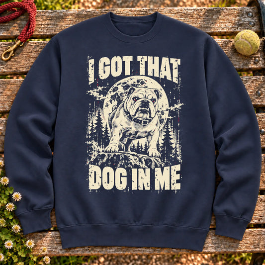 Navy Bulldog I Got That Dog in Me sweatshirt, full garment view