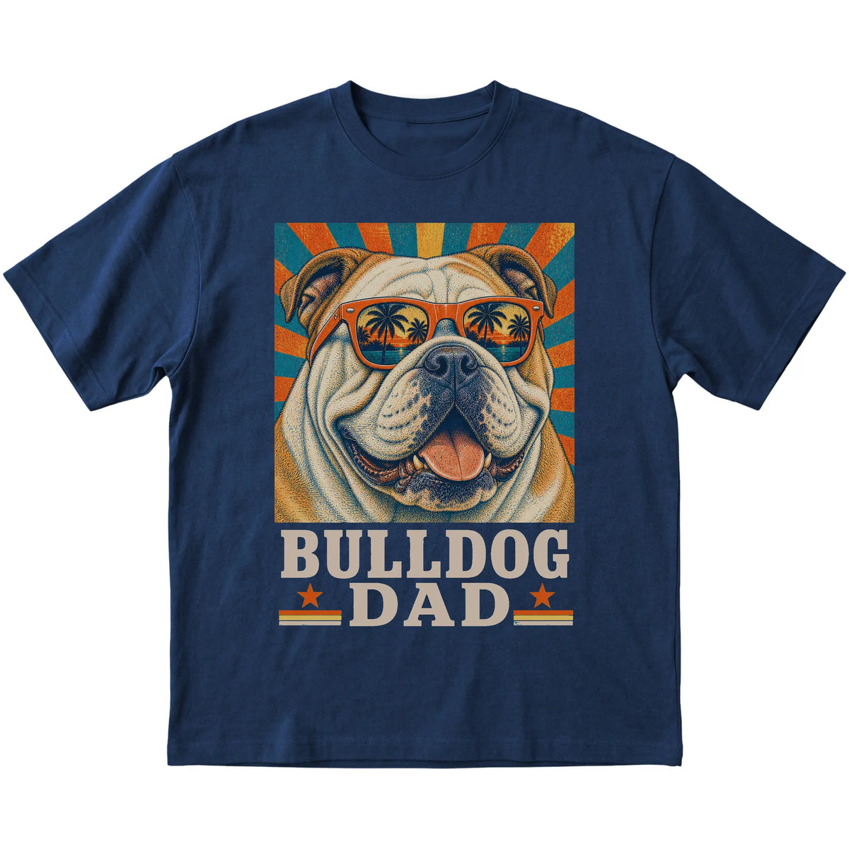 Retro Bulldog Dad design on a Navy softstyle T-shirt