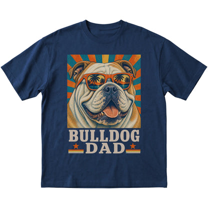 Retro Bulldog Dad design on a Navy softstyle T-shirt