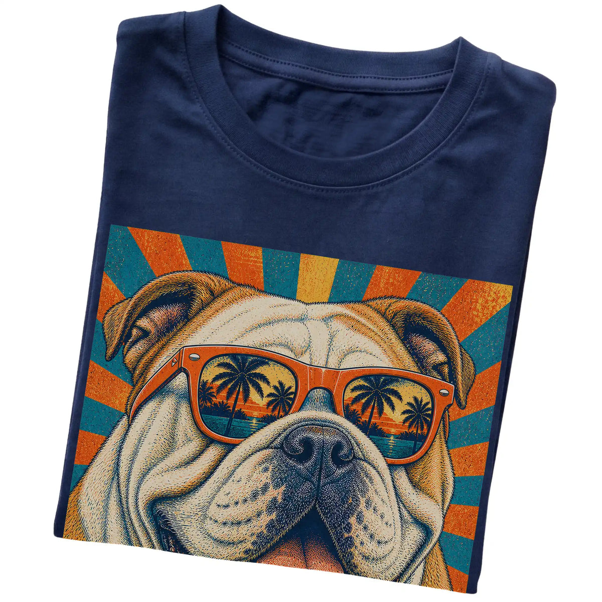 Folded Navy softstyle T-shirt with a Retro Bulldog Dad design