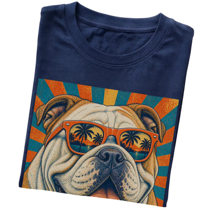 Folded Navy softstyle T-shirt with a Retro Bulldog Dad design