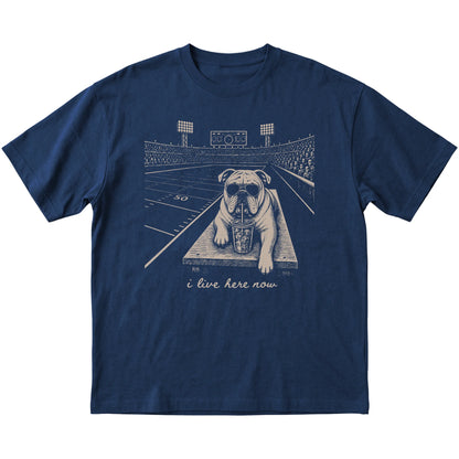 Navy Bulldog Football Tailgate T-shirt, laid flat